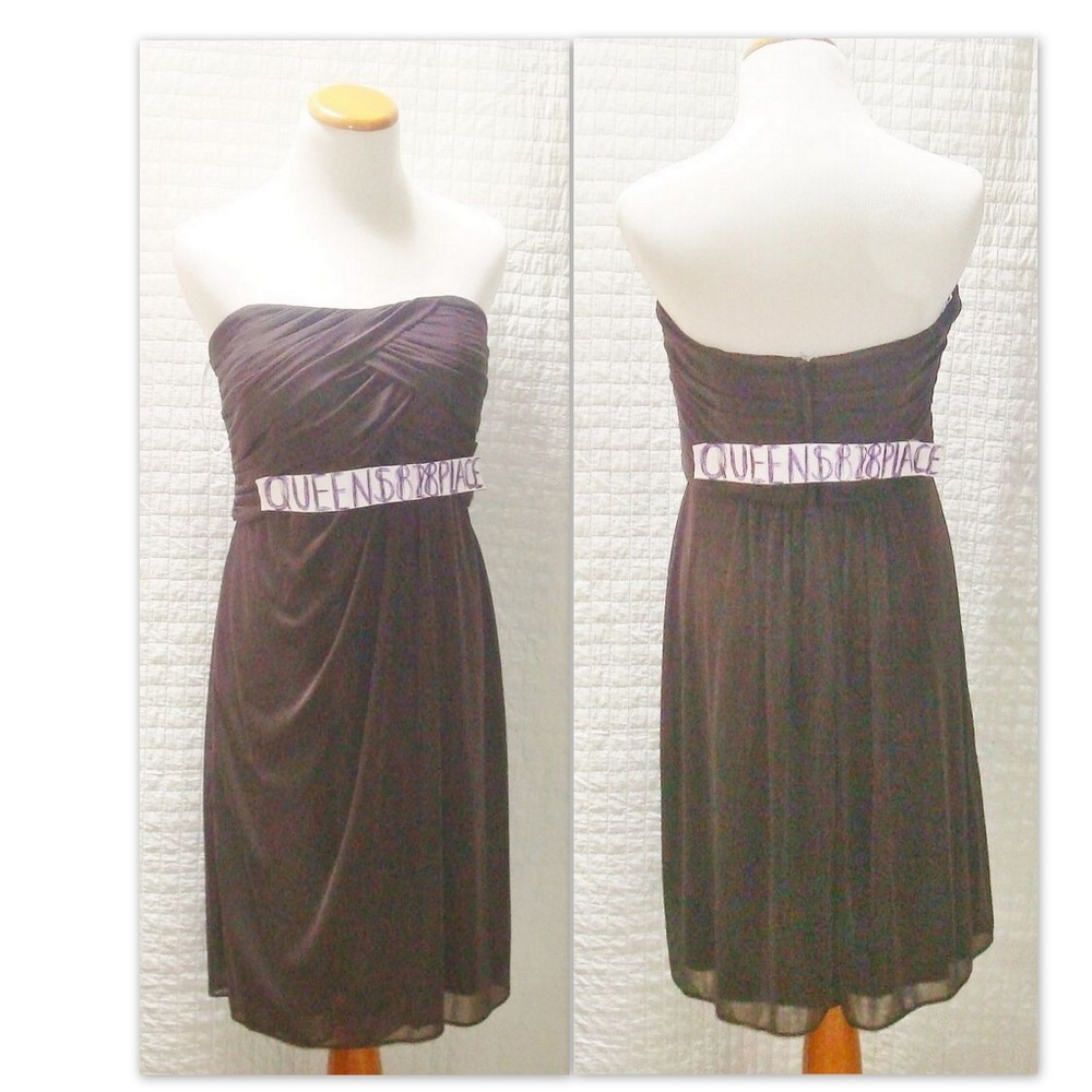David's Bridal Short Crinkle Chiffon Brown Dress with Front Cascade Size 10 - Picture 2 of 9